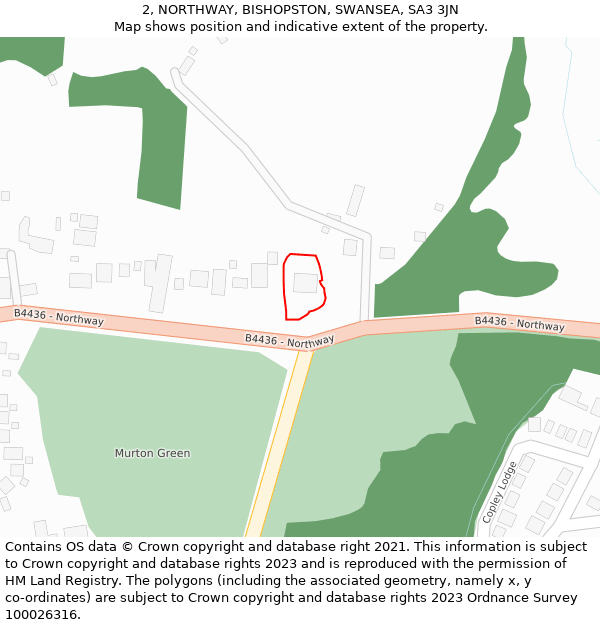 2, NORTHWAY, BISHOPSTON, SWANSEA, SA3 3JN: Location map and indicative extent of plot