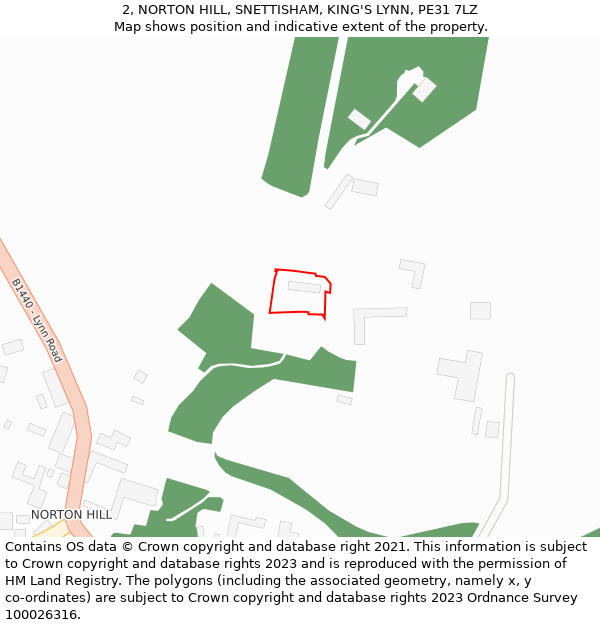 2, NORTON HILL, SNETTISHAM, KING'S LYNN, PE31 7LZ: Location map and indicative extent of plot