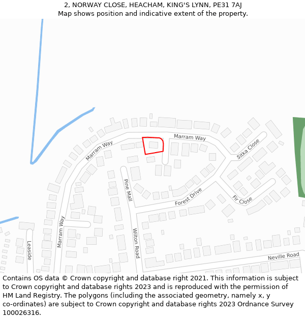 2, NORWAY CLOSE, HEACHAM, KING'S LYNN, PE31 7AJ: Location map and indicative extent of plot