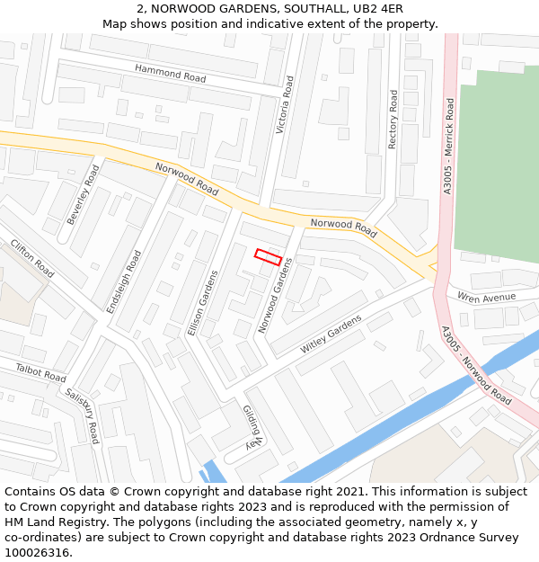 2, NORWOOD GARDENS, SOUTHALL, UB2 4ER: Location map and indicative extent of plot