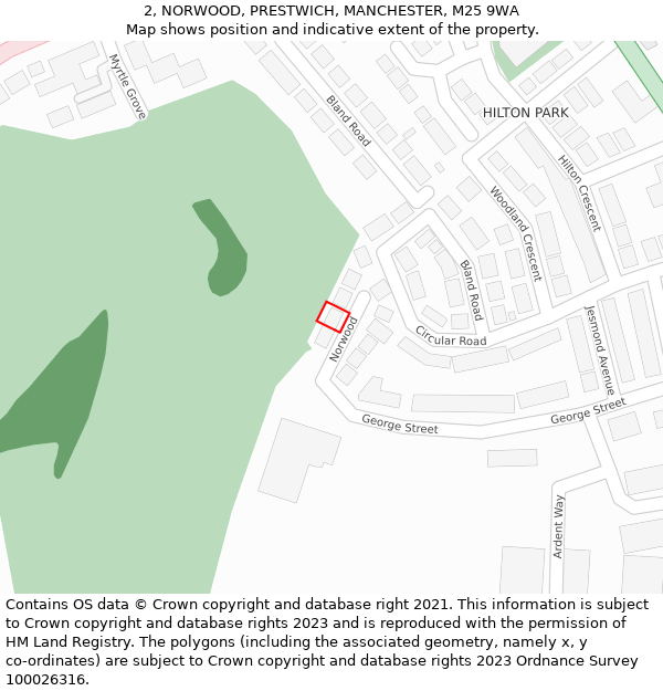 2, NORWOOD, PRESTWICH, MANCHESTER, M25 9WA: Location map and indicative extent of plot