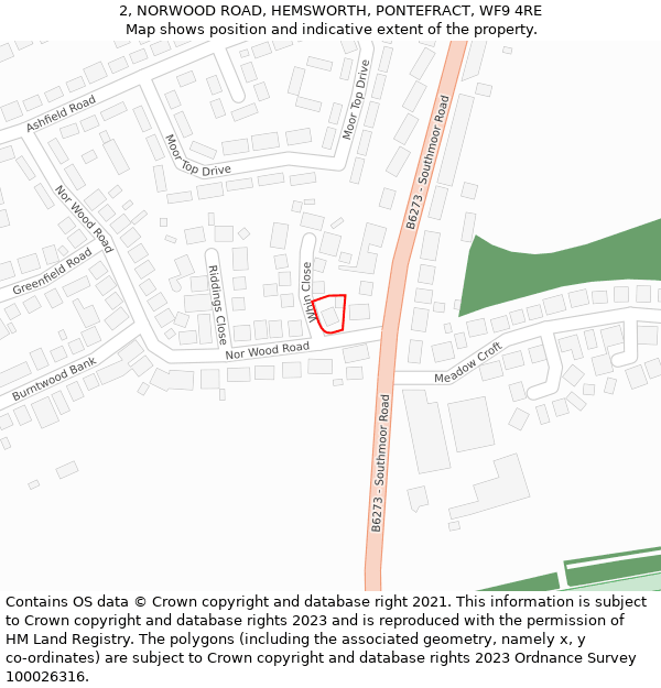 2, NORWOOD ROAD, HEMSWORTH, PONTEFRACT, WF9 4RE: Location map and indicative extent of plot