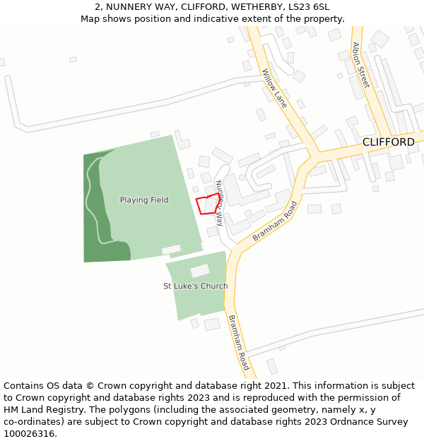 2, NUNNERY WAY, CLIFFORD, WETHERBY, LS23 6SL: Location map and indicative extent of plot