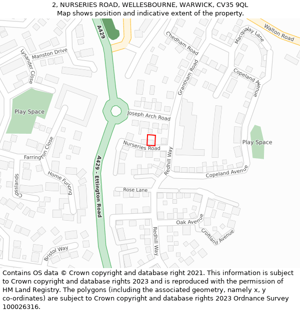 2, NURSERIES ROAD, WELLESBOURNE, WARWICK, CV35 9QL: Location map and indicative extent of plot