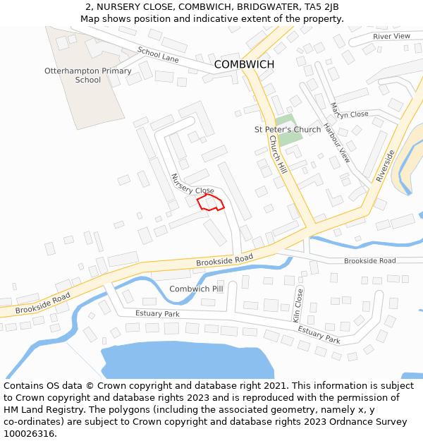 2, NURSERY CLOSE, COMBWICH, BRIDGWATER, TA5 2JB: Location map and indicative extent of plot