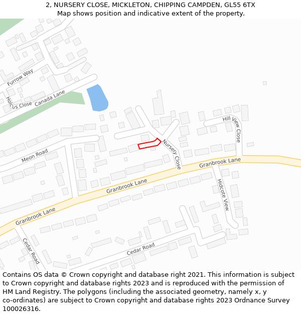 2, NURSERY CLOSE, MICKLETON, CHIPPING CAMPDEN, GL55 6TX: Location map and indicative extent of plot