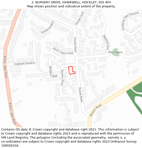 2, NURSERY DRIVE, HAWKWELL, HOCKLEY, SS5 4FH: Location map and indicative extent of plot
