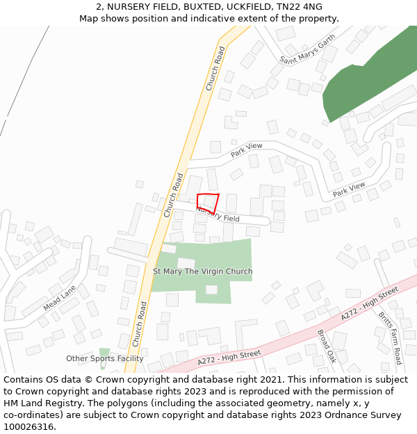 2, NURSERY FIELD, BUXTED, UCKFIELD, TN22 4NG: Location map and indicative extent of plot