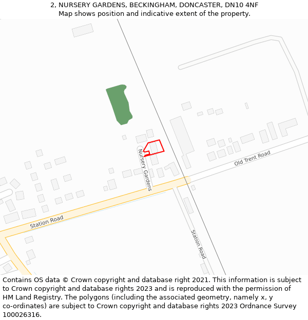 2, NURSERY GARDENS, BECKINGHAM, DONCASTER, DN10 4NF: Location map and indicative extent of plot