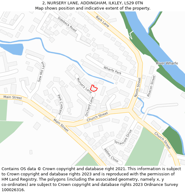 2, NURSERY LANE, ADDINGHAM, ILKLEY, LS29 0TN: Location map and indicative extent of plot