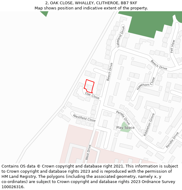 2, OAK CLOSE, WHALLEY, CLITHEROE, BB7 9XF: Location map and indicative extent of plot