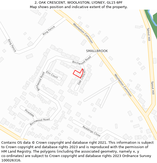 2, OAK CRESCENT, WOOLASTON, LYDNEY, GL15 6PF: Location map and indicative extent of plot