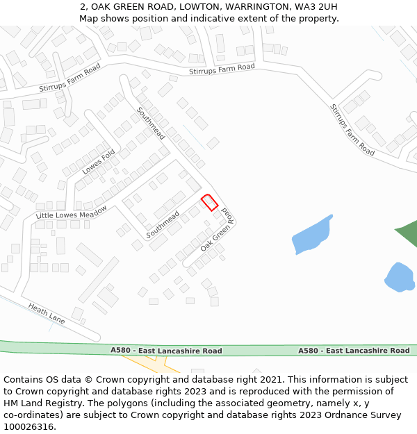 2, OAK GREEN ROAD, LOWTON, WARRINGTON, WA3 2UH: Location map and indicative extent of plot