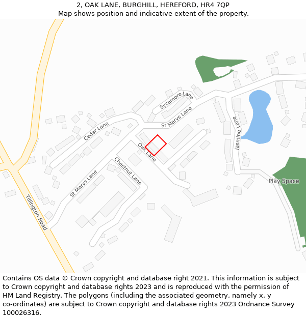 2, OAK LANE, BURGHILL, HEREFORD, HR4 7QP: Location map and indicative extent of plot