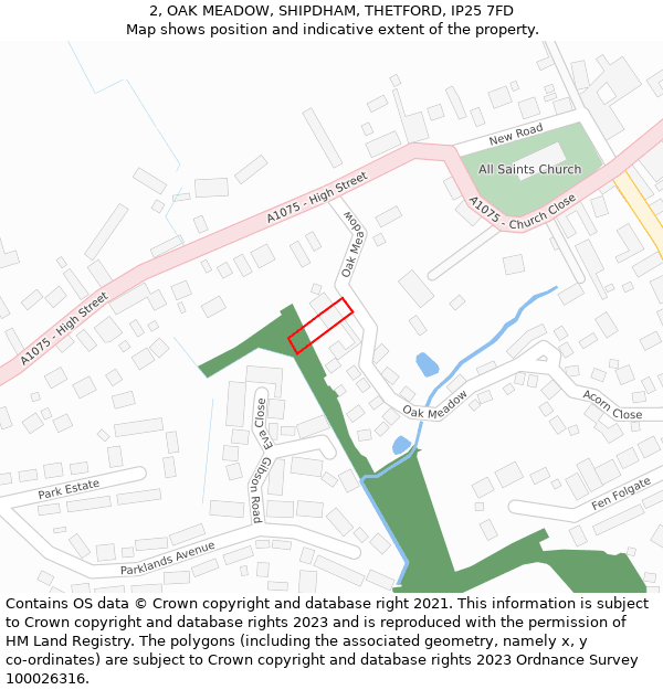 2, OAK MEADOW, SHIPDHAM, THETFORD, IP25 7FD: Location map and indicative extent of plot