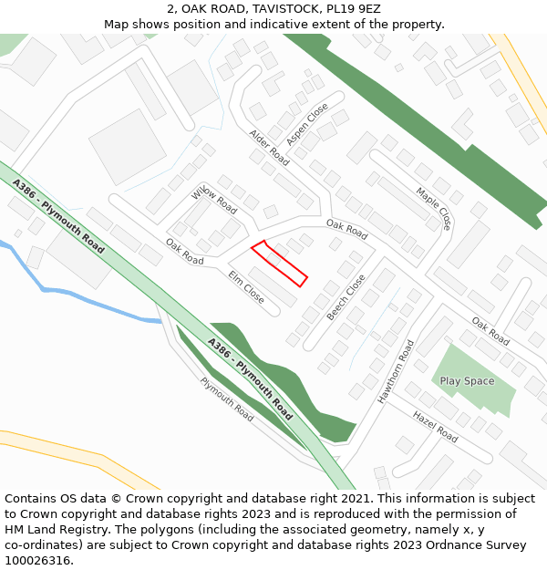 2, OAK ROAD, TAVISTOCK, PL19 9EZ: Location map and indicative extent of plot