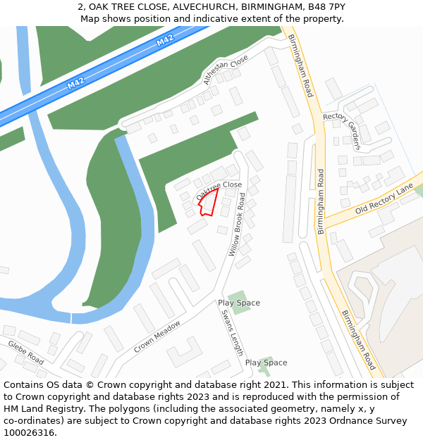 2, OAK TREE CLOSE, ALVECHURCH, BIRMINGHAM, B48 7PY: Location map and indicative extent of plot