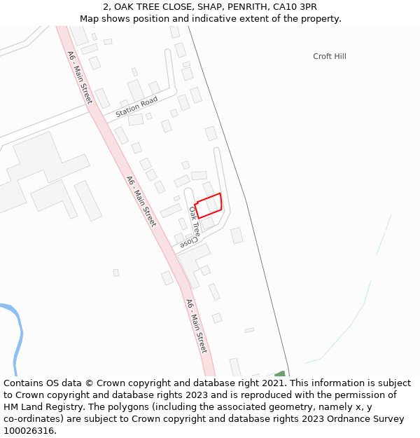 2, OAK TREE CLOSE, SHAP, PENRITH, CA10 3PR: Location map and indicative extent of plot