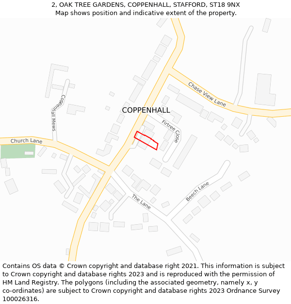 2, OAK TREE GARDENS, COPPENHALL, STAFFORD, ST18 9NX: Location map and indicative extent of plot