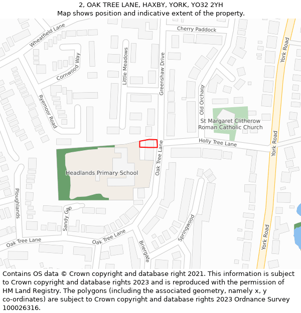 2, OAK TREE LANE, HAXBY, YORK, YO32 2YH: Location map and indicative extent of plot