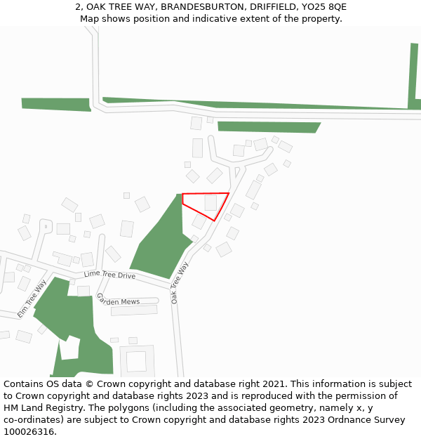 2, OAK TREE WAY, BRANDESBURTON, DRIFFIELD, YO25 8QE: Location map and indicative extent of plot