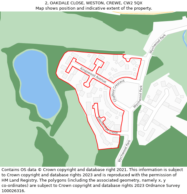 2, OAKDALE CLOSE, WESTON, CREWE, CW2 5QX: Location map and indicative extent of plot