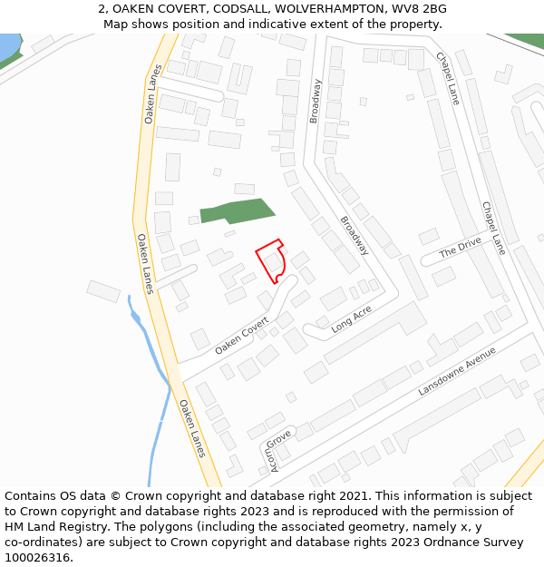 2, OAKEN COVERT, CODSALL, WOLVERHAMPTON, WV8 2BG: Location map and indicative extent of plot