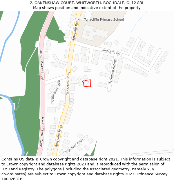 2, OAKENSHAW COURT, WHITWORTH, ROCHDALE, OL12 8RL: Location map and indicative extent of plot