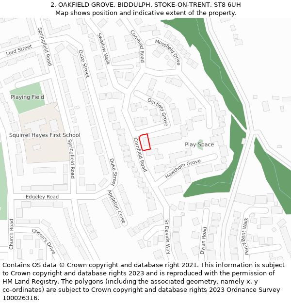 2, OAKFIELD GROVE, BIDDULPH, STOKE-ON-TRENT, ST8 6UH: Location map and indicative extent of plot