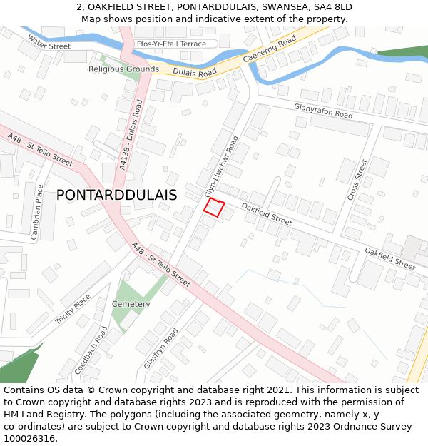 2, OAKFIELD STREET, PONTARDDULAIS, SWANSEA, SA4 8LD: Location map and indicative extent of plot