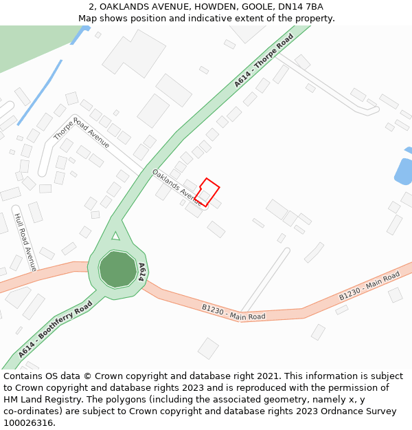 2, OAKLANDS AVENUE, HOWDEN, GOOLE, DN14 7BA: Location map and indicative extent of plot