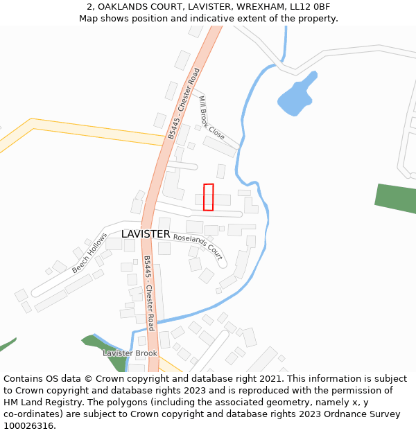 2, OAKLANDS COURT, LAVISTER, WREXHAM, LL12 0BF: Location map and indicative extent of plot