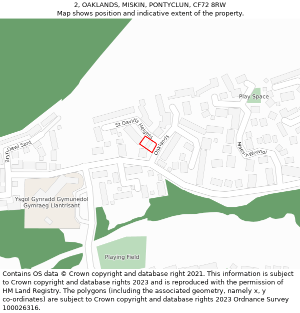 2, OAKLANDS, MISKIN, PONTYCLUN, CF72 8RW: Location map and indicative extent of plot