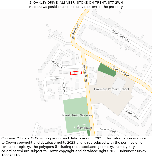 2, OAKLEY DRIVE, ALSAGER, STOKE-ON-TRENT, ST7 2WH: Location map and indicative extent of plot