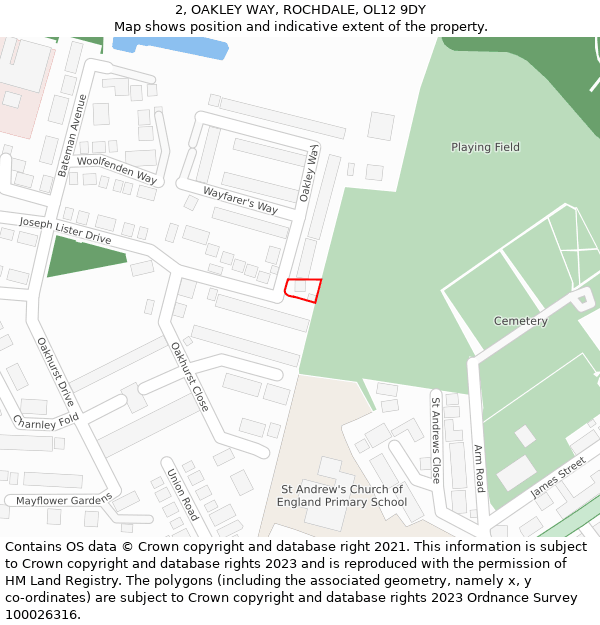 2, OAKLEY WAY, ROCHDALE, OL12 9DY: Location map and indicative extent of plot