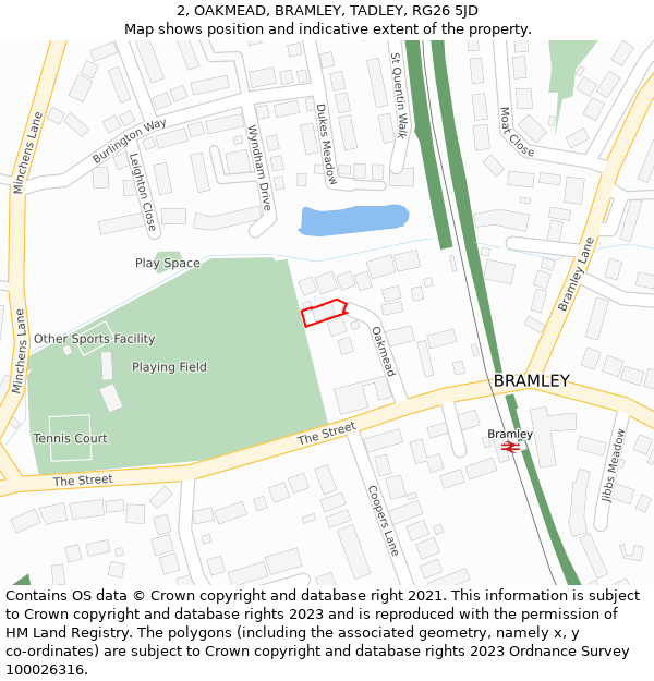 2, OAKMEAD, BRAMLEY, TADLEY, RG26 5JD: Location map and indicative extent of plot