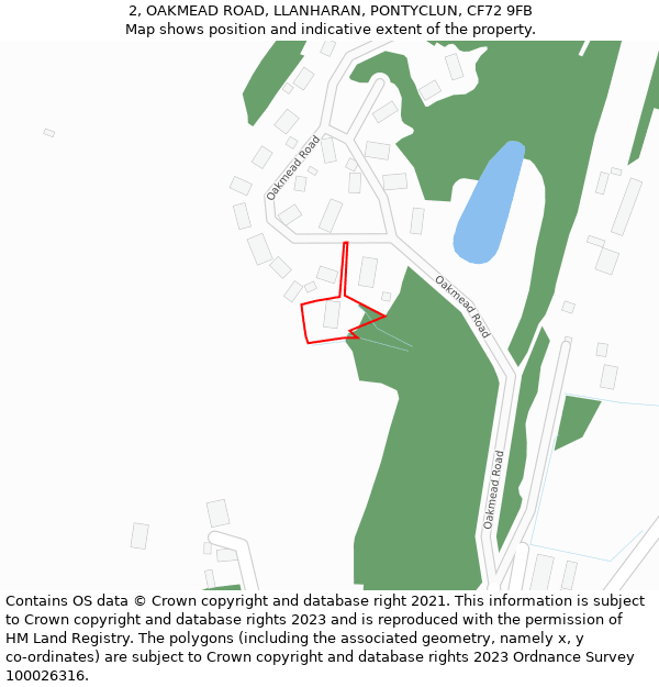 2, OAKMEAD ROAD, LLANHARAN, PONTYCLUN, CF72 9FB: Location map and indicative extent of plot