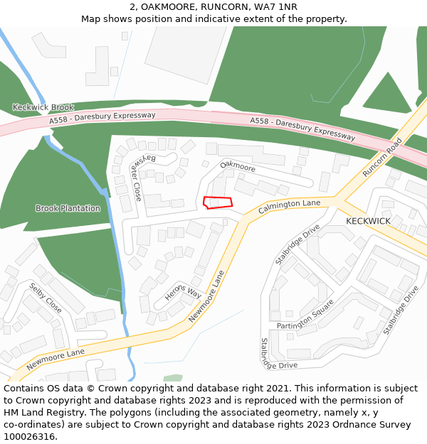 2, OAKMOORE, RUNCORN, WA7 1NR: Location map and indicative extent of plot