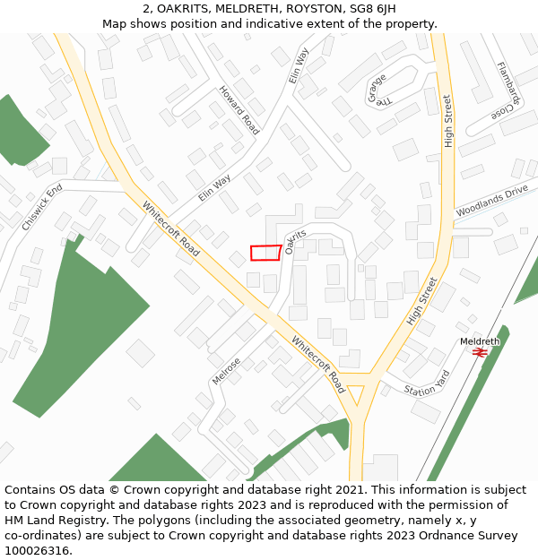 2, OAKRITS, MELDRETH, ROYSTON, SG8 6JH: Location map and indicative extent of plot