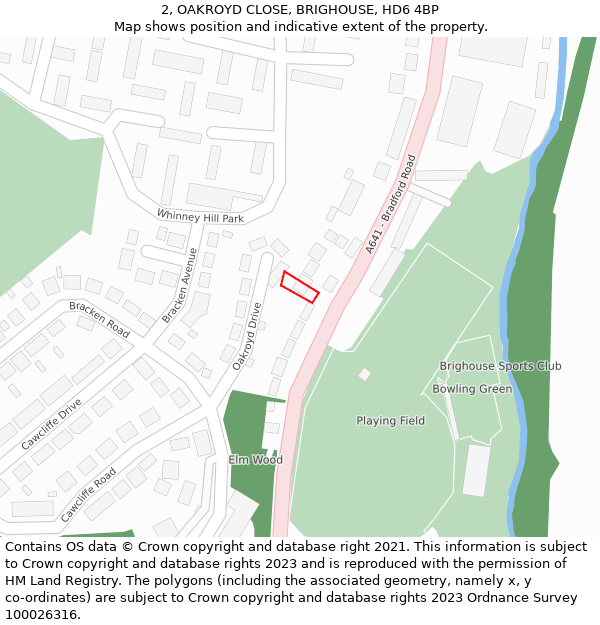 2, OAKROYD CLOSE, BRIGHOUSE, HD6 4BP: Location map and indicative extent of plot