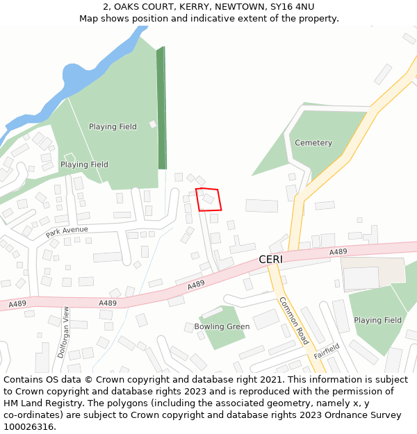 2, OAKS COURT, KERRY, NEWTOWN, SY16 4NU: Location map and indicative extent of plot