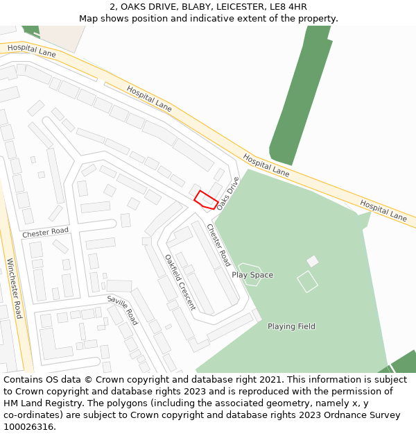 2, OAKS DRIVE, BLABY, LEICESTER, LE8 4HR: Location map and indicative extent of plot