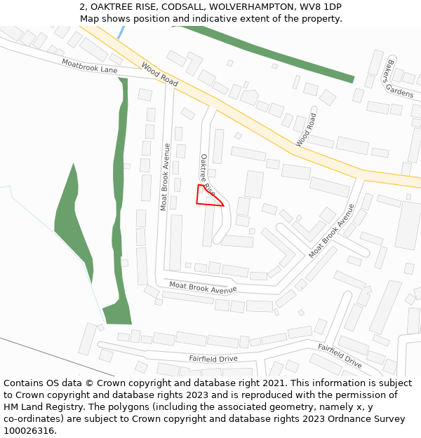 2, OAKTREE RISE, CODSALL, WOLVERHAMPTON, WV8 1DP: Location map and indicative extent of plot