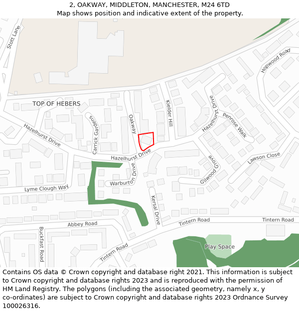 2, OAKWAY, MIDDLETON, MANCHESTER, M24 6TD: Location map and indicative extent of plot