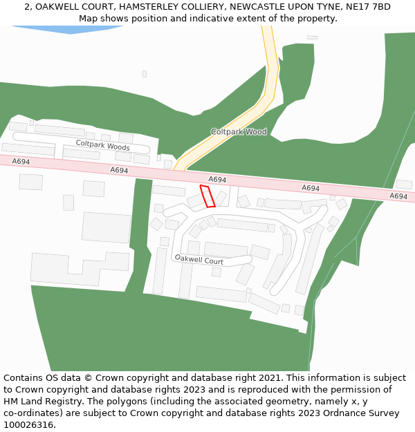 2, OAKWELL COURT, HAMSTERLEY COLLIERY, NEWCASTLE UPON TYNE, NE17 7BD: Location map and indicative extent of plot