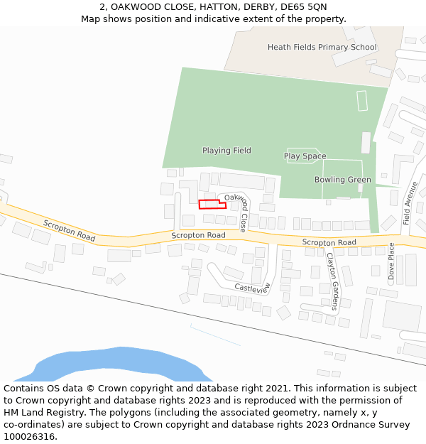 2, OAKWOOD CLOSE, HATTON, DERBY, DE65 5QN: Location map and indicative extent of plot