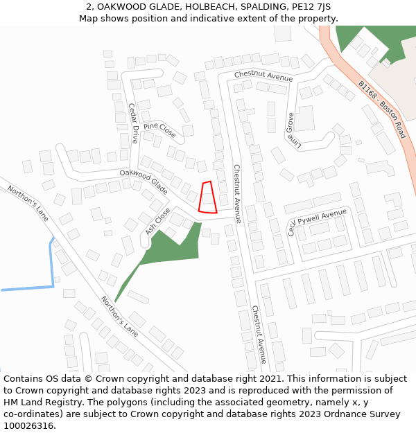 2, OAKWOOD GLADE, HOLBEACH, SPALDING, PE12 7JS: Location map and indicative extent of plot