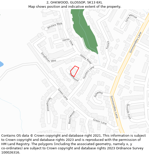 2, OAKWOOD, GLOSSOP, SK13 6XL: Location map and indicative extent of plot