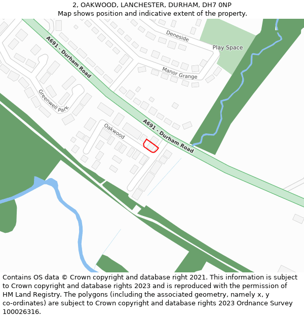 2, OAKWOOD, LANCHESTER, DURHAM, DH7 0NP: Location map and indicative extent of plot