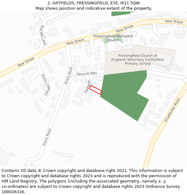 2, OATFIELDS, FRESSINGFIELD, EYE, IP21 5QW: Location map and indicative extent of plot